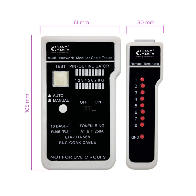 Nanocable 10.31.0303 - Professioneller Tester für RJ11/RJ12/RJ45, und Koaxialkabel