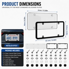 2Pcs Clear License Plate Protector Covers, Clear License Plate Covers & Frames for Cars Trucks SUVs, Impact-Resistant Anti-Yellowing License Plate Protector, Fit for Standard 12 x 6 Inch US Plates