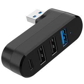 4Ports USB 3.0 Hub [90°/180° Degree Rotatable], USB Splitter Extender Multi-Port Adapter with 3 USB Ports & 1 USB C Power/Data Port, for Laptop, Car, MacBook Pro/Air, Keyboard (Black)