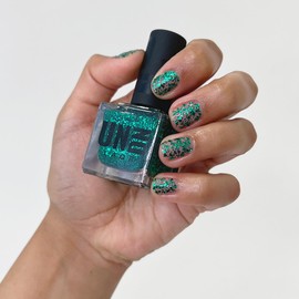UNDN Vegan Nail Polish - Power Plant - Glitter Green Nail Polish - Clear Nail Polish Base for Women and Men - Long Lasting, Cruelty Free - 0.5 oz