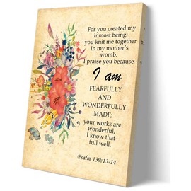 Matniger Psalm 139 13-14 Wall Art Bible Verse Wall Art Prints Framed Vintage Bible Quotes Wall Art Retro Canvas Bible Scripture Wall Art Religious Quotes Wall Decor 16x24inches