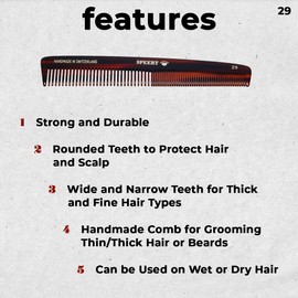Speert #29 Handmade Wide Narrow Tooth Comb Tortoise Havana Acetate Thick Coarse Curly Thin Fine Straight Hair Detangling Parting Grooming Teasing Hair Styling Hairdresser Barber Hairdressing Wet Dry