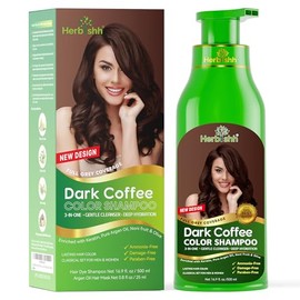 Herbishh - Champú con color para cabello gris, tinte mágico en minutos, colores duraderos, 500 ml, 3 en 1, color sin amoníaco (café oscuro)