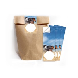 Junapack 12 Gift Bags (Natural) + 12 Stickers Three Horses for Party Bags Guest Gift for Children's Birthday Girls