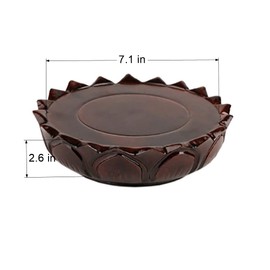 GOLDY&WENDY 7.1'' Chinese Rosewood Blackwood Decor Base Solid Wood Carving Lotus Pedestal Guanyin Buddha Statue Antiques Vase Display Stand