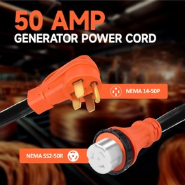 H HZXVOGEN 50 Amp Generator Cord and Power Inlet Box Kit, 15FT RV Extension Cord NEMA 14-50P/SS2-50R STW 6/3+8/1 AWG Power Cord with Pre-Drilled Generator Inlet Box Twist Lock Connector, UL&ETL Listed