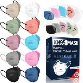 FENFEN KN95 Face Masks for Adults, 50 Pack 10 Colors Disposable KN95 Masks, 5 Layer Breathable Individually Wrapped Face Masks with Designs, Filter Efficiency 95%