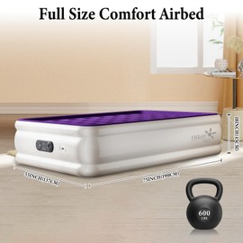 HikerSKY Full Air Mattress with Built in Pump, Inflatable Mattress for Home, Blow up Air Bed 3 Min Quick Inflation and Deflation, Thin Velvet Top, 18'' Full Size Purple