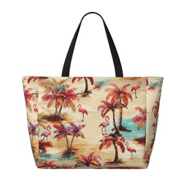 NLZI Beach Bag for Women Plam Tree Print Beach Tote Bag Waterproof Sandproof Large Bags with Zipper Big Capacity for Travel