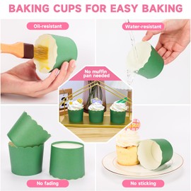 Paper Baking Cups 60-Pack Large Greaseproof Baking Cups Cupcake Muffin Cases Disposable Cupcake Wrappers For Birthday Baby Shower And Party Decorations-Dark Green