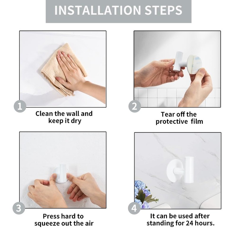 Vuzvuv Adhesive Hooks White SUS304 Stainless Steel - Self Adhesive