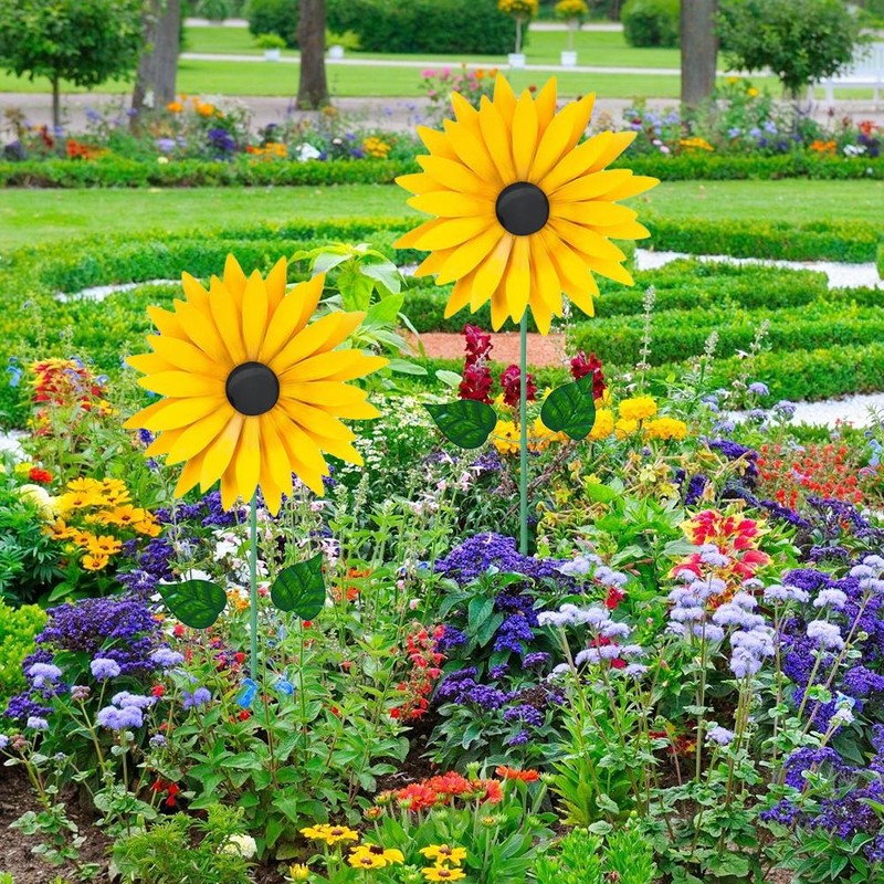 Sunflower Windmill Metal Windmill Garden Stake Wind Sculptures for Balcony