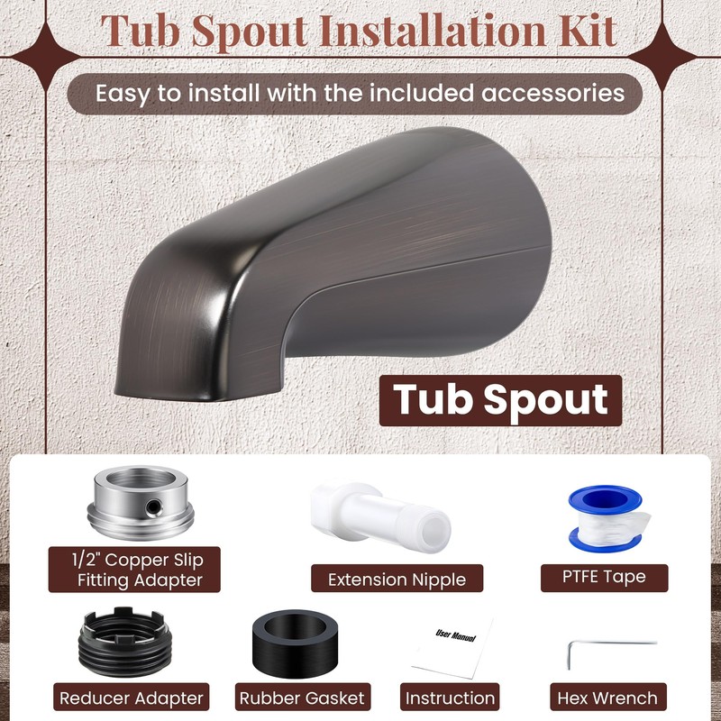 Dreyoo Tub Spout (Universal Fits 1/2" Copper Pipe, 1/2" IPS