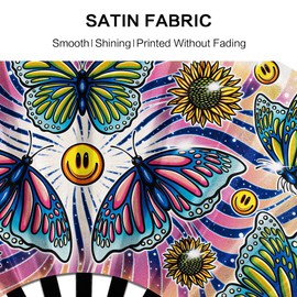 Raveahem UV Glow Rave Fan, Bamboo Folding Clack Hand Fan for Men Women (Butterfly, Large 13")