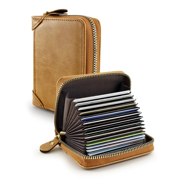 GAUENEEN Leather Business Card Holder, RFID Blocking 20 Slots Zipper