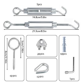 hannger M6 Turnbuckles for Cables Wire 3/16", 100Ft PVC Coated Steel Cable Wire Tensioner Strainer w/ 7×7 Strand Core Wire Rope for String Light Hanging Kit/Decking Railing/Stair Railings/Clothes Line