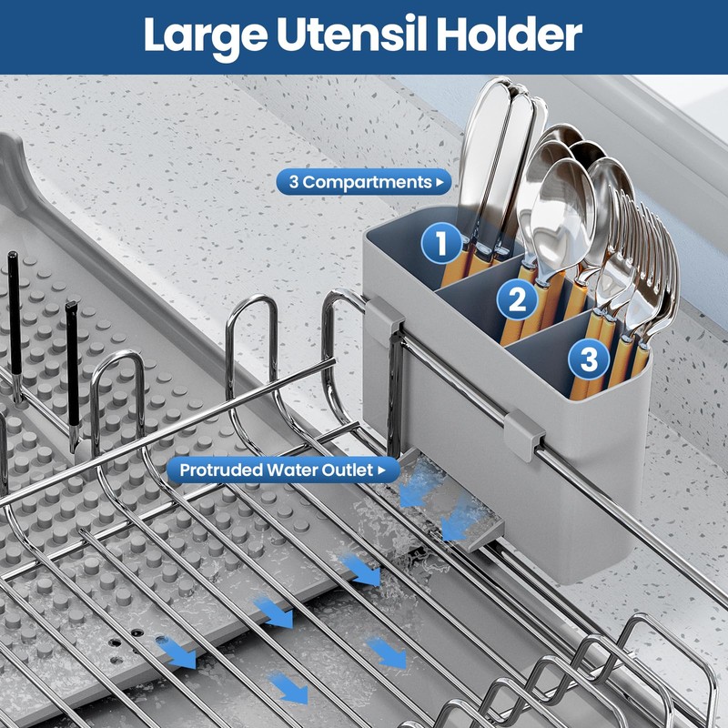 TOOLF Expandable Dish Rack, Dish Drying Rack for Kitchen Counter,