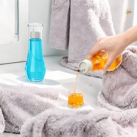 LDSK Glass Mouthwash Dispenser, 8.8OZ Mouth Wash Container Bottle with Lid Cup, Small Clear Refillable Mouthwash Dispenser Decanter for Countertop/Bathroom/Office，Protect oral hygiene. (2)