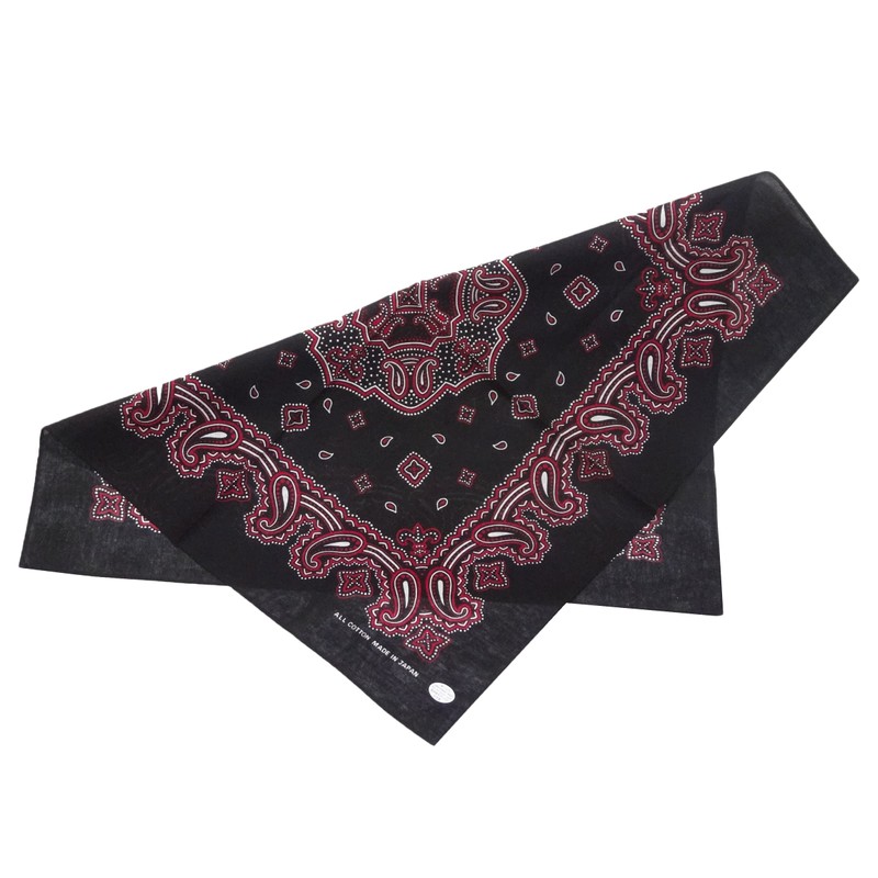 WKG Bandana, Paisley, Made in Japan, Cotton Handkerchief, Black