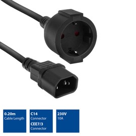 ACT C14 to CEE7/3 Power Cable 0.2m, C14 Male to CEE7/3 Female Power Cable for UPS / UPS / PDU IEC Plug - AK5250