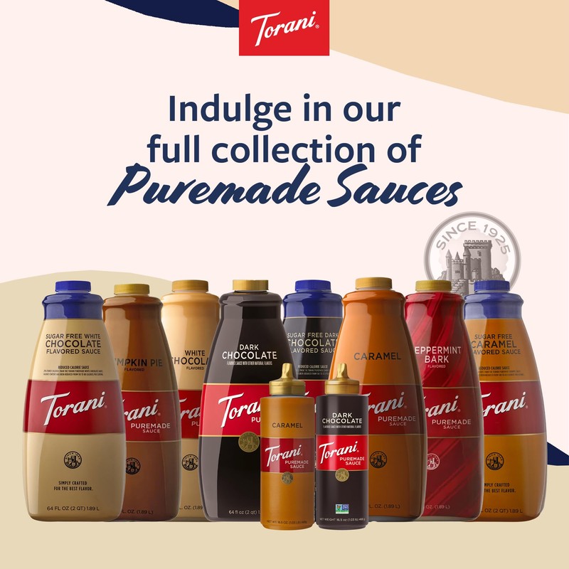 Torani Puremade Dark Chocolate Sauce for Coffeehouse Drinks and Desserts,