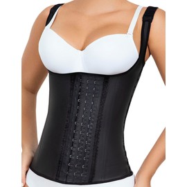 Lady Slim - Colombian Faja Full Latex Chaleco Vest Waist Cincher, Waist Trainer with Cotton Lining and Steel Bones, Adjustable Waist Trainer for Women with Hook and Eye Closures, Black, Medium
