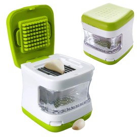 Garlic Press, Crusher, Cutter, Mincer, Cube Garlic Ginger Press Cutter Mincer Chopper Crusher Slicer Grater Grinder Dicer with Stainless Steel Blades for Garlic Slice and Dice, Easy to Clean - Green