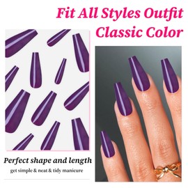 Lifextol 120PC Purple Coffin Press on Nails Long Fake Nails Press ons with Glue Nail Adhesive Tabs, 12 Sizes Long Acrylic Nails Press on Nails Coffin Purple Stick Nails Tips Artificial Fingernails