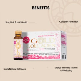 GOLD COLLAGEN Pure - Collagen Supplements for Women & Men with Biotin for Hair Growth, Skin and Nail - Anti Wrinkle Immune System Booster with Hyaluronic Acid, Vitamin C, B6 and Zinc, 1 Pack 10x50 ml