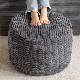 HIGOGOGO Pouf Ottoman Stuffed Round Modern Foam Filled Foot Rest Poufs for Living Room Chair Decorative 26 X 18 Inches Boho Relax Stool for Wedding Christmas Party, Dark Grey