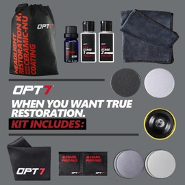 OPT7 Headlight Restoration Kit with Exclusive Ceramic Nu Coating - Professional Detailers Grade - Lens Polisher Drill Set