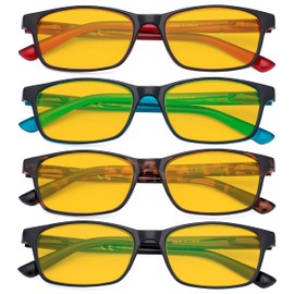 Eyekepper 4 Pack Blue Light Filter Glasses Classic Anti Screen Glare Computer Eyeglasses Amber Tinted +0.00