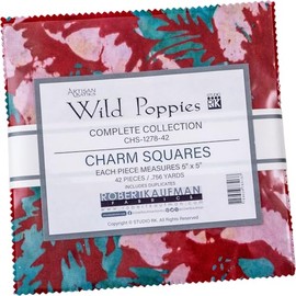 Artisan Batiks Wild Poppies Charm Square 42 5-inch Squares Charm Pack Robert Kaufman CHS-1278-42