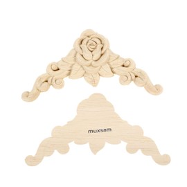 Wood Carved Appliques Onlays, 2Pcs Rose Corner Decals Unpainted Wooden Rosette Carvings for Door Cabinet Mantels Mirror Dresser Wall Ceiling Bed Furniture Upgrade Decoration, 12x12cm/4.72x4.72in