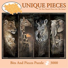 Bits and Pieces - 3000 Piece Jigsaw - Puzzle Pride of Africa by Artist Ruane Manning - African Jungle Animals: Lions, Giraffes, Elephants and Zebras - 3000 pc Jigsaw