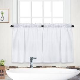 NANAN Waffle Woven Textured Short Curtains for Bathroom Waterproof Window Covering for Kitchen - 30" x 30", White, Set of 2