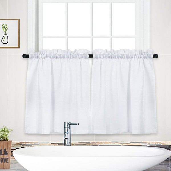 NANAN Waffle Woven Textured Short Curtains for Bathroom Waterproof Window
