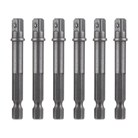 6 Pack 1/4 inch Square Socket Adapter Bits Drill Socket Adapter Square Socket Bit Adapter 1/4 to 1/4 Impact Driver Power Bit Set for Automotive DIY, 1/4" Hex Shank Square Socket Bit Adapter, Silver