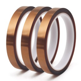 BOMEI PACK Polyimide High Temperature Tape, Heat Press Metal, 10mm x 33m Heat Transfer Resistant, Sublimation, for Soldering Protecting Circuit Board, 2.36 Mil Thick (3 Roll)