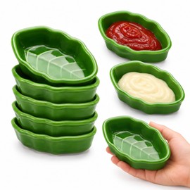 FoldTier 6 Pcs Tropical Leaf Shaped Ceramic Dip Bowls 1 oz Luau Party Decor