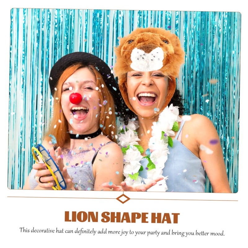[Lurrose] Carnival Hat Plush Lion Tiger Headwear Cap Performance Hat