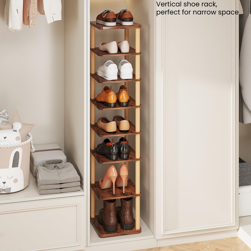 LUCKNOCK Vertical Shoe Rack, 8-Tier Tall Narrow Shoe Organizer for