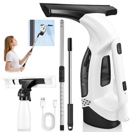 Window Vacuum Squeegee with Extendable Pole, Electric Window Cleaner Tool