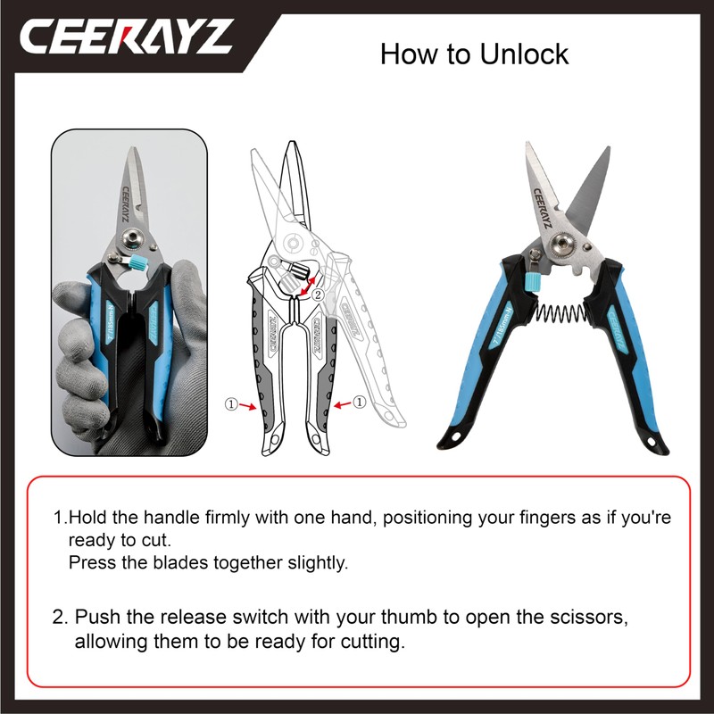 CEERAYZ 185mm Notch Scissors All Purpose Heavy Duty, Garden Shears,