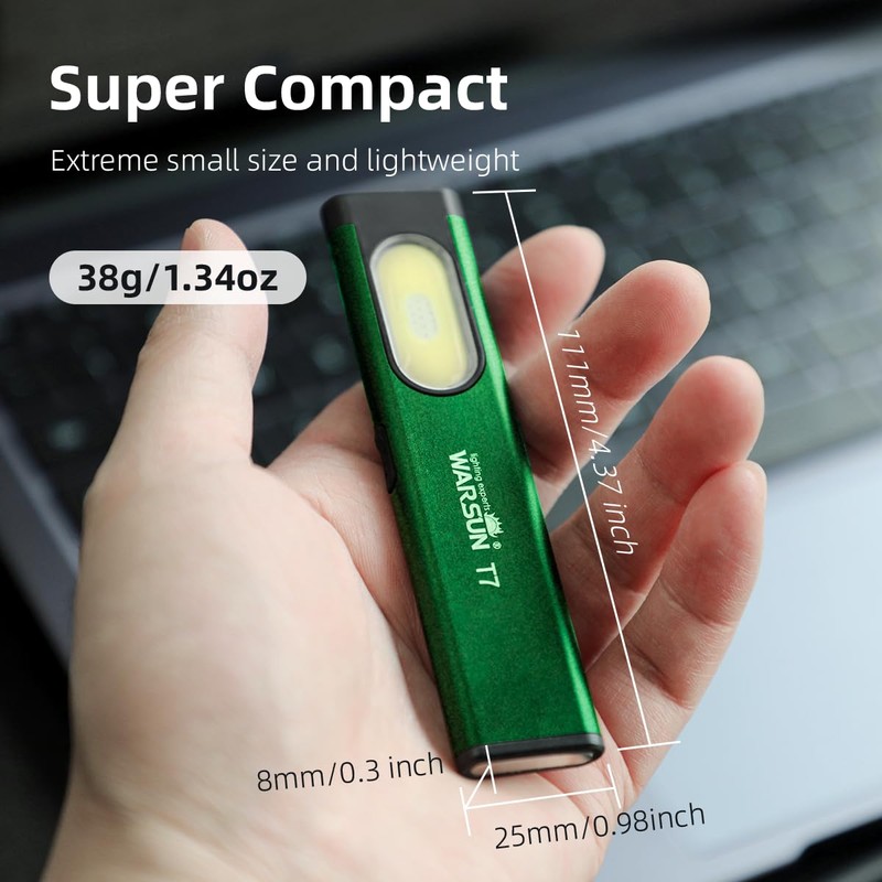 WARSUN Compact Multi-Mode Pocket LED Flashlight - 675LM, USB-C Rechargeable,