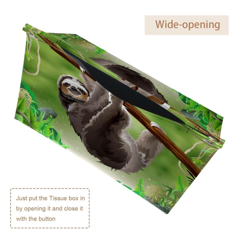 2 Pack Tissue Box Cover Holder, Sloth in Jungle Rainforest