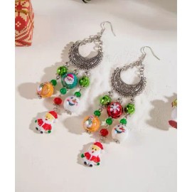 Unbranded Christmas Holiday Earrings Red Green Beaded Santa Snowman Snowflake Ornament New