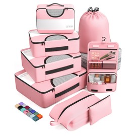Veken 8 Set Packing Cubes for Suitcases, Travel Essentials for Carry on, Luggage Organizer Bags Set for Travel Accessories in 4 Sizes(Extra Large, Large, Medium, Small), Pink