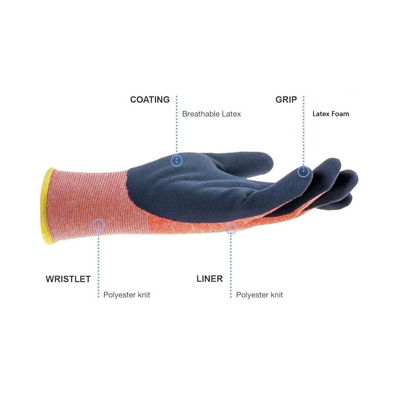 L&M Crinkle Latex Rubber Hand Coated Breathable Safety Work Gloves