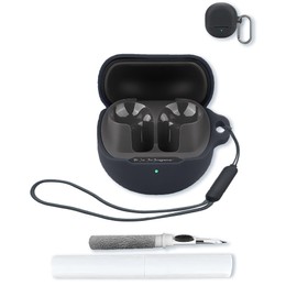 Silicone Case Compatible with SoundPEATS Air5 with Keychain,Cleaning Kit and Lanyard, Soft Protective Shockproof Cover Wireless Earbuds for SoundPEATS Air5-Black